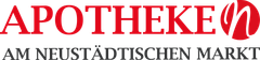 A red and white logo for apotheke am neustadtischen markt