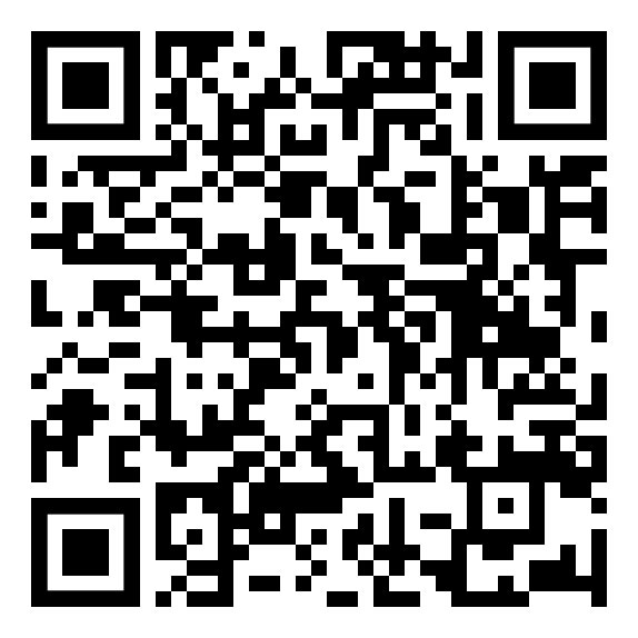 Ein schwarzweißer QR-Code auf weißem Hintergrund.