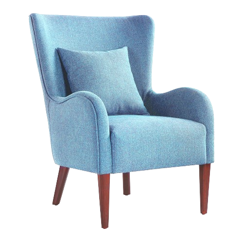a blue chair with a pillow on it