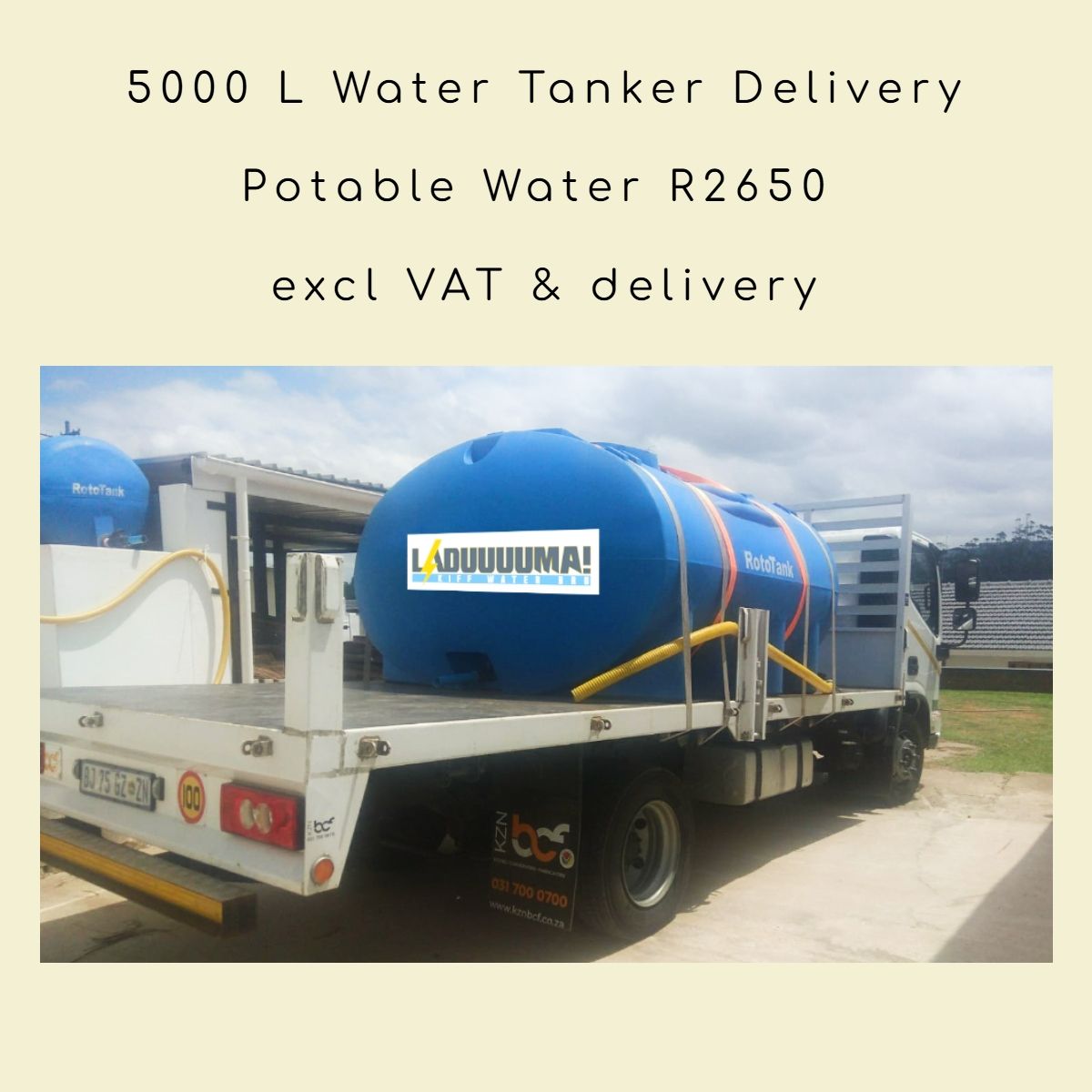 Water Shop Durban North - Order 5000L water tanker.