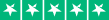Green rating bar with five white stars on a teal background