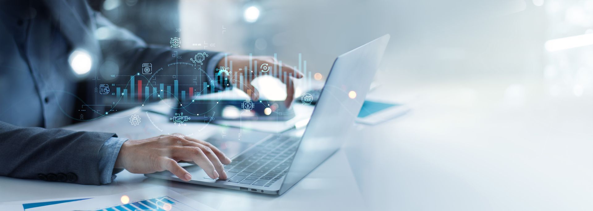 IT specialist work on computer with data protection of cyber security.