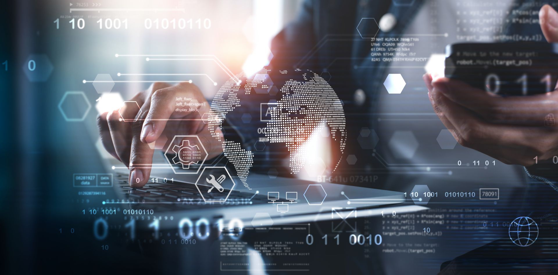 The business managed IT services concept with digital IT icons. The business managed IT services concept with digital IT icons.