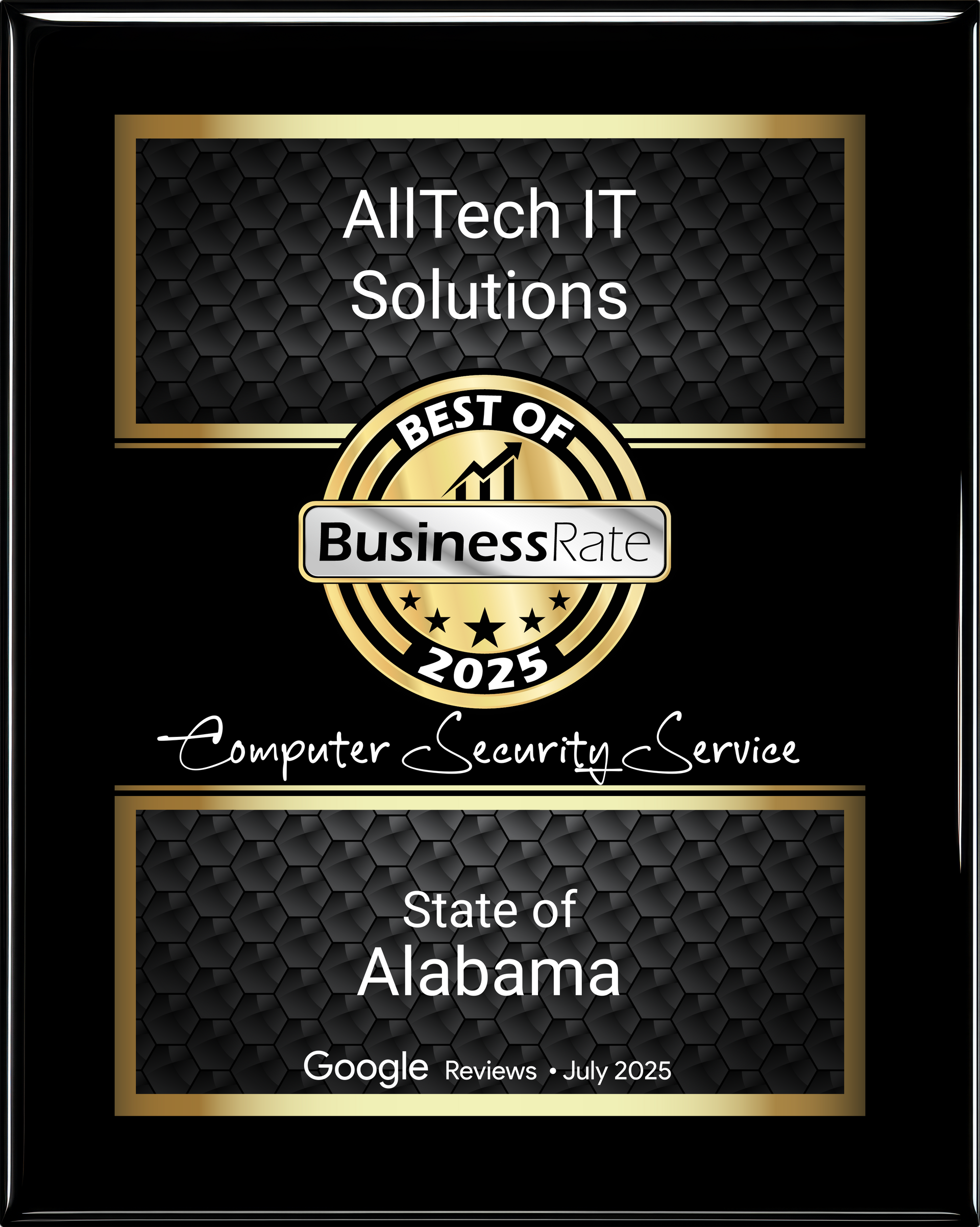 AllTech IT Solutions—Best of BusinessRate 2025 for Computer Security Service in Alabama (Google Reviews) AllTech IT Solutions awarded “Best of BusinessRate 2025” for Computer Security Service in Alabama, based on Google reviews (July 2025)