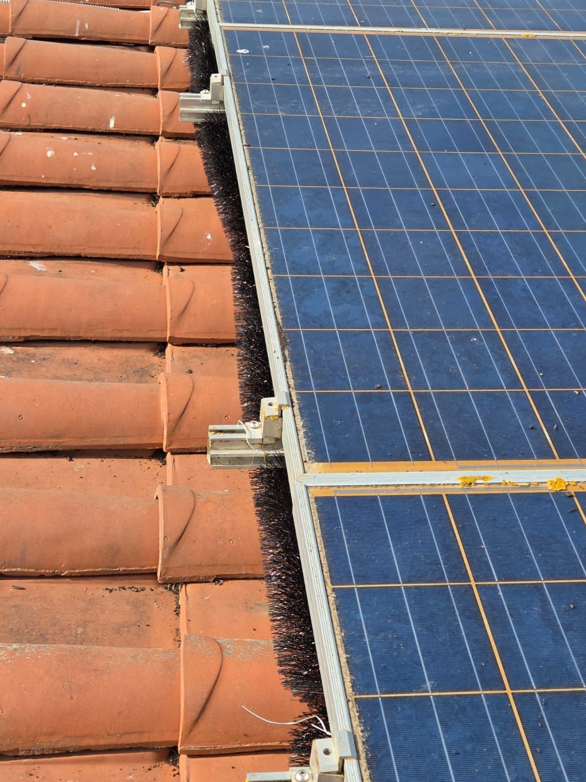 Pannelli solari installati su un tetto in tegole di terracotta.