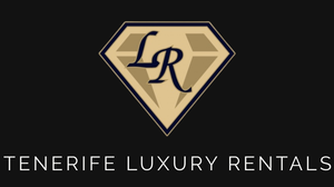 Tenerife Luxury Rentals logo with gold diamond emblem on black background
