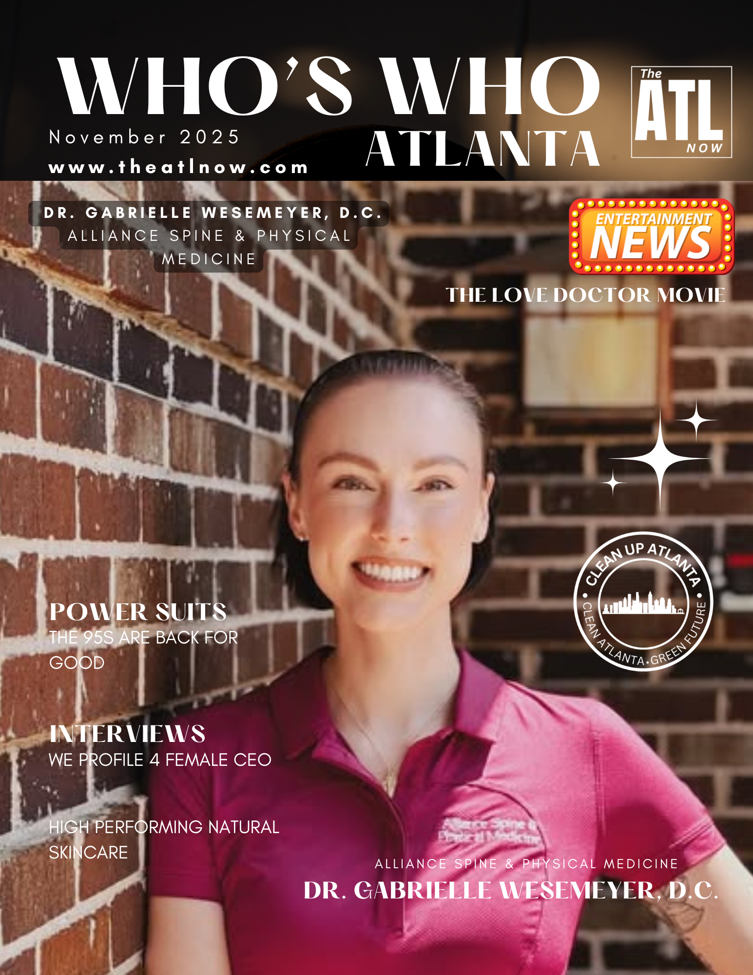 Magazine cover featuring a smiling woman in a pink shirt against a brick wall, titled 