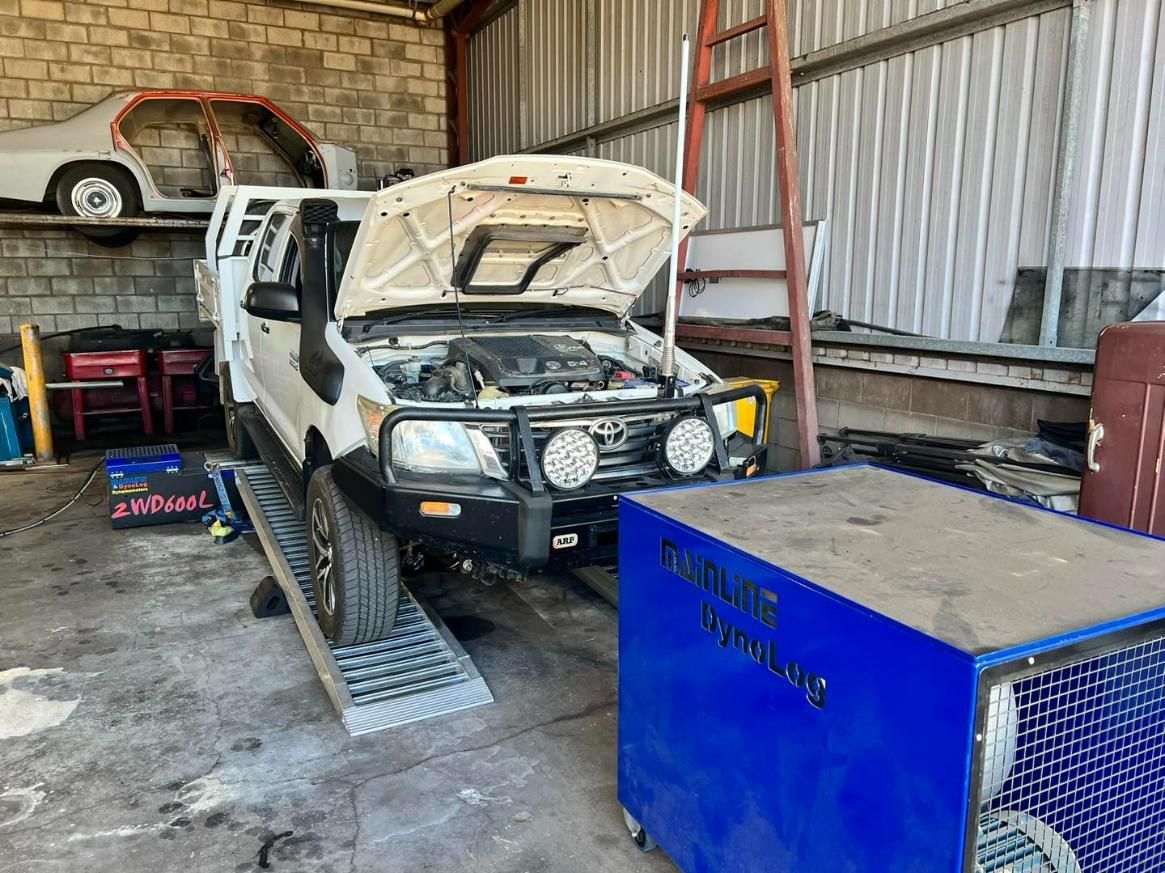 White In The Garage With Its Hood Open — Chrisp Performance in Emerald, QLD