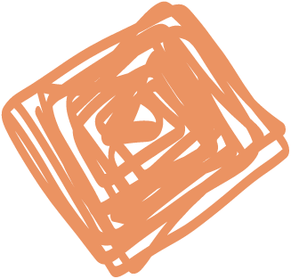 Orange, scribbled diamond shape against a white background.