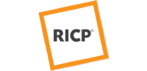 "RICP" in black font within an orange square, tilted on a white background.