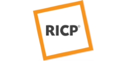 "RICP" in black font within an orange square, tilted on a white background.