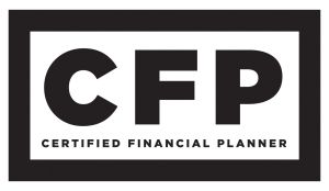 Black and white logo with "CFP" in bold font inside a rectangle. Below, the text "CERTIFIED FINANCIAL PLANNER".