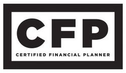 Black and white logo with "CFP" in bold font inside a rectangle. Below, the text "CERTIFIED FINANCIAL PLANNER".