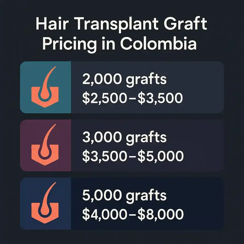 A graph showing the cost of hair transplant grafts in colombia