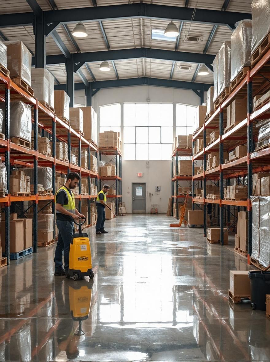 professional cleaners in warehouse