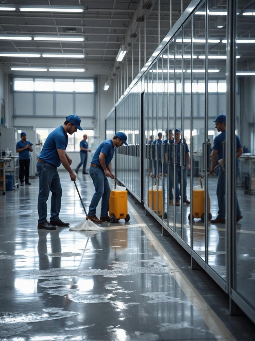 A team of professional cleaners cleaning the floor