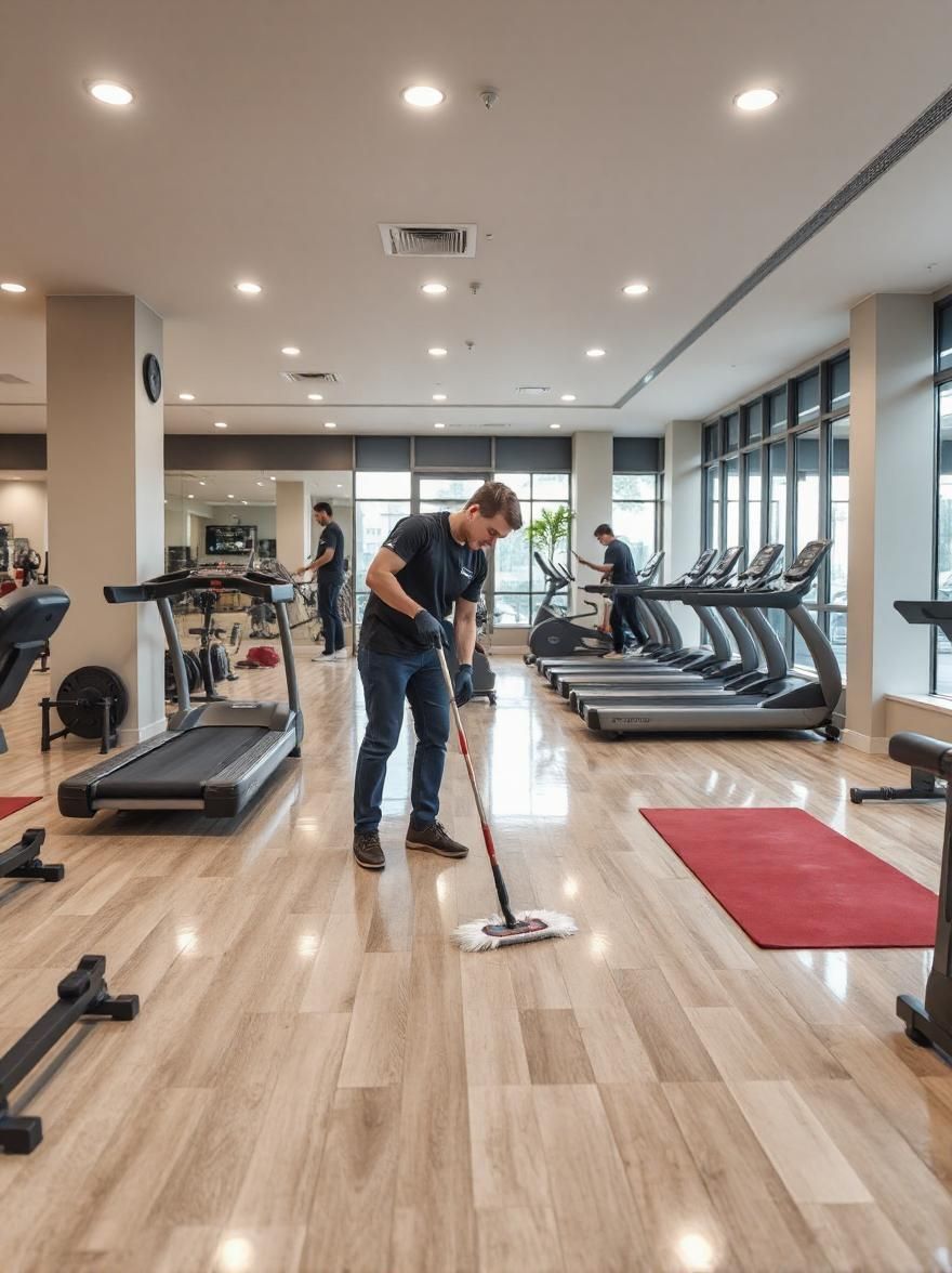 Experts cleaning gym floor