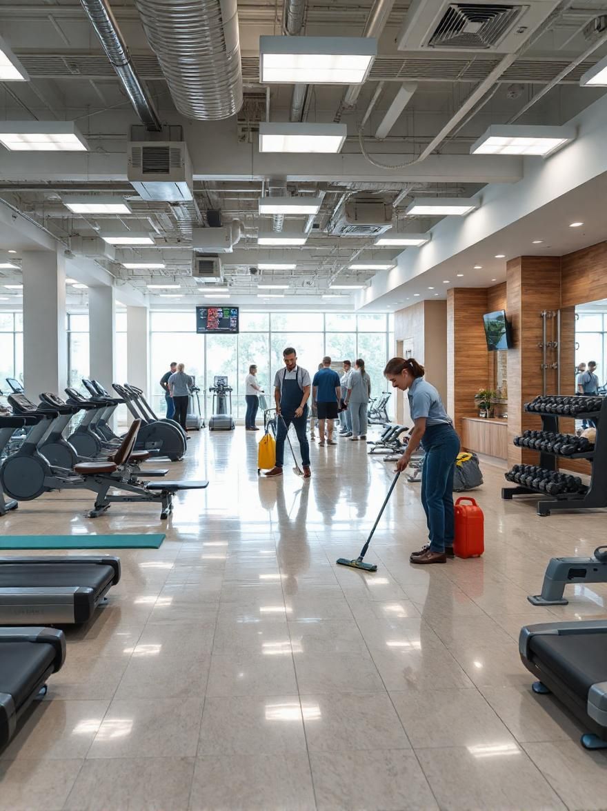 A team of professional cleaners cleaning the floor