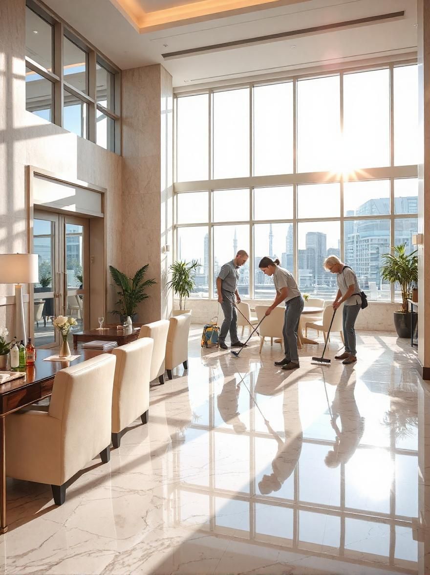 professional cleaners in hotel lobby