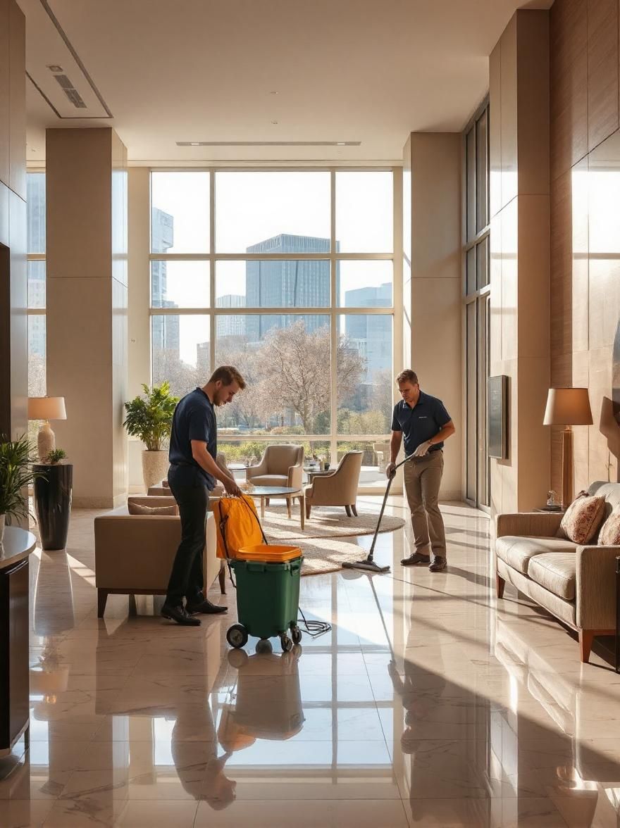 A team of professional cleaners cleaning the floor