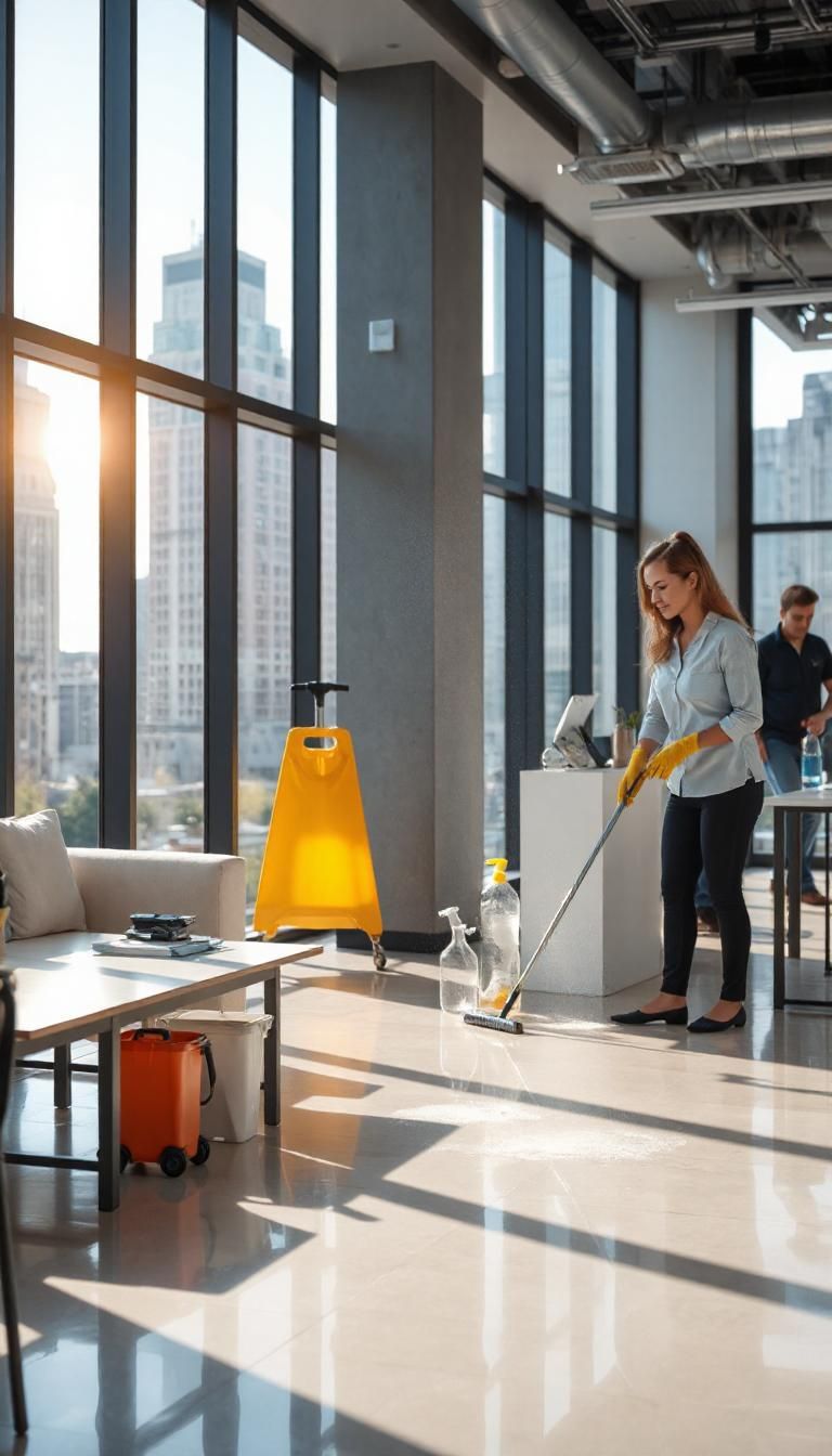 A team of professional cleaners cleaning the floor