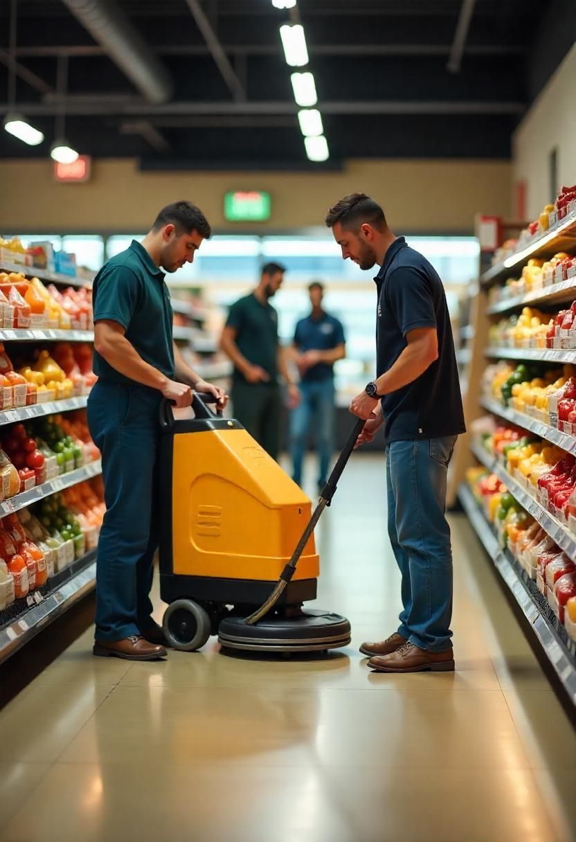 2 of the commercial cleaning crew cleaning grocery store