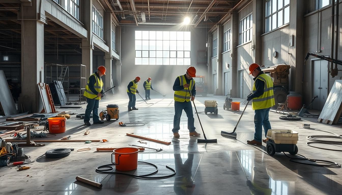 men cleaning post construction
