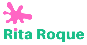 Logo rita roque com um toque rosa e letras verdes