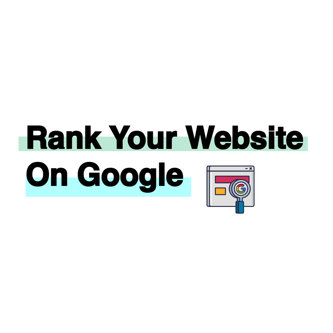 a logo that says `` rank your website on google '' with a magnifying glass .
