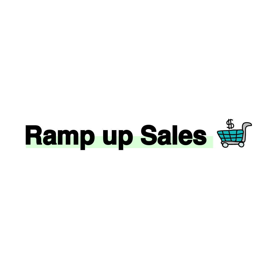 a logo for ramp up sales with a shopping cart .