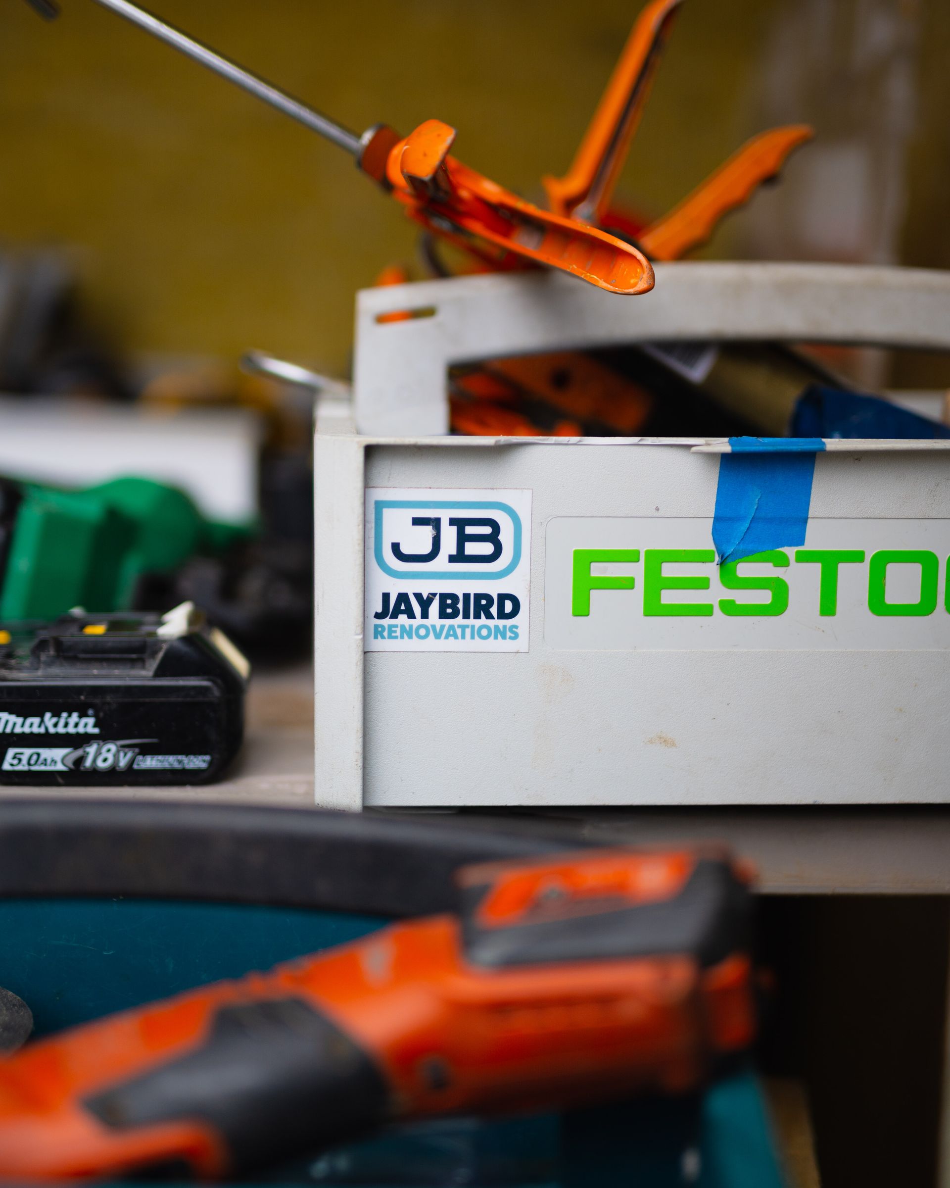 A box of festool tools sits on a table