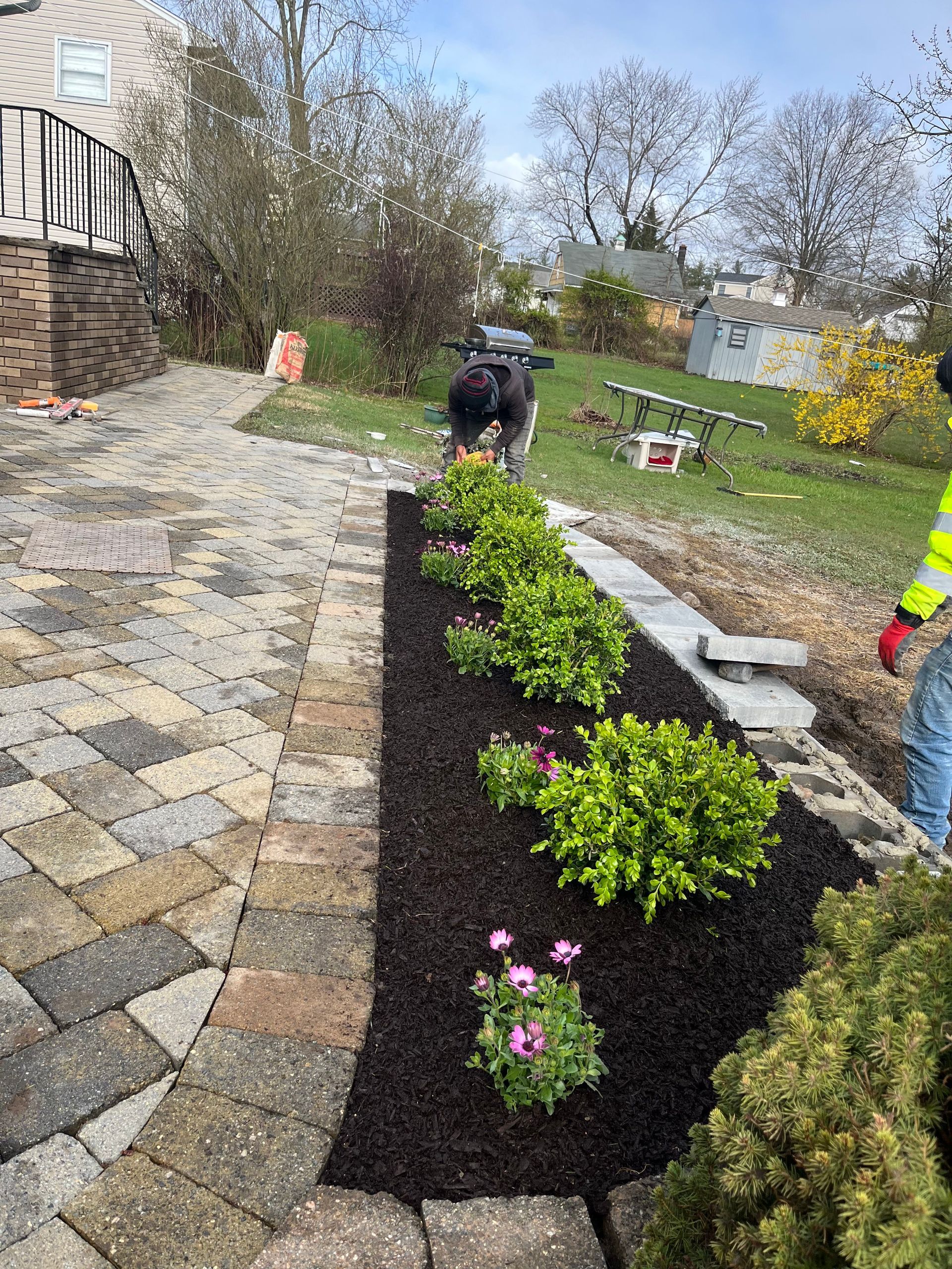 Fresh garden mulch with landscapers