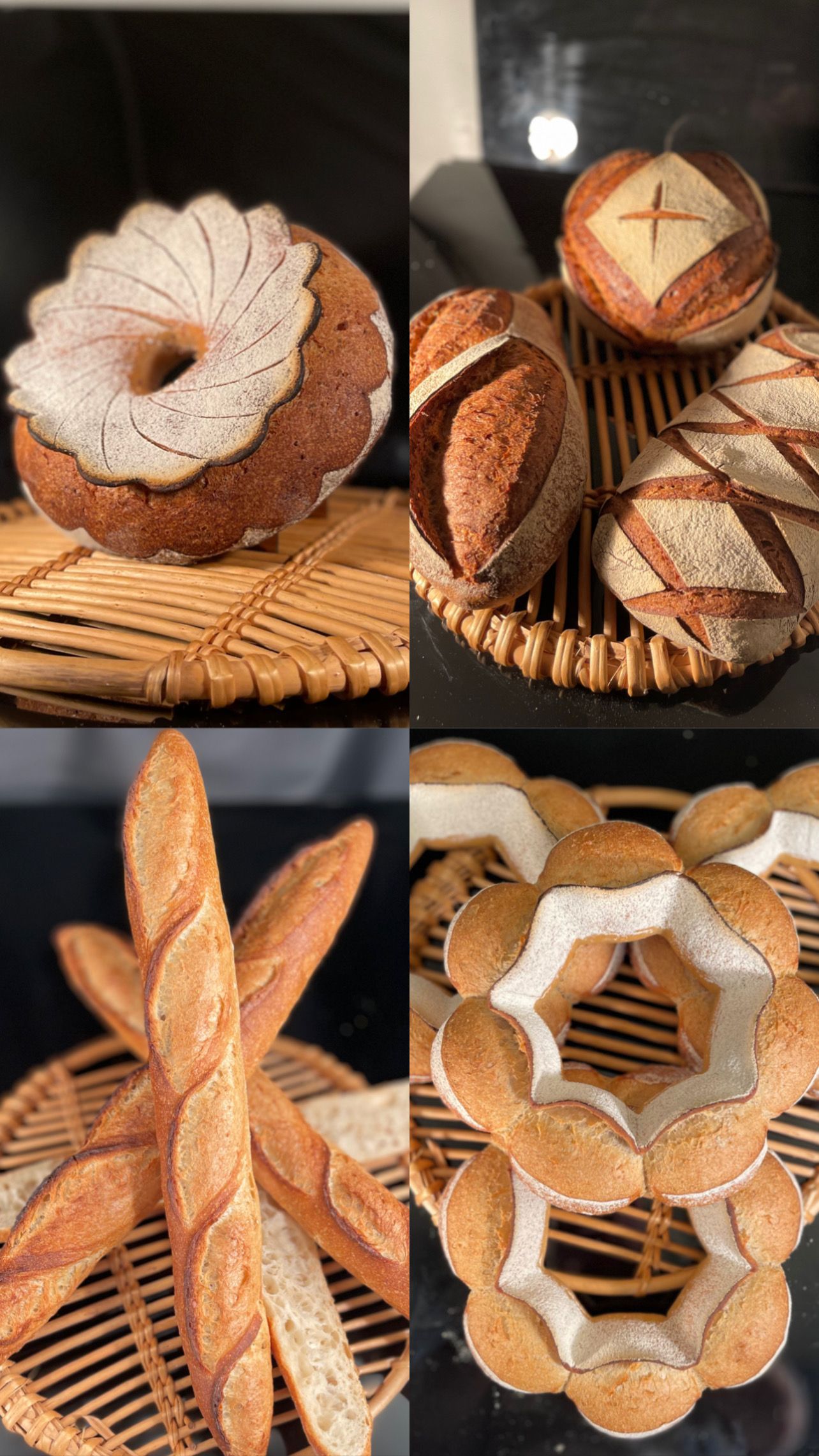 Un collage de quatre photos de différents types de pain.