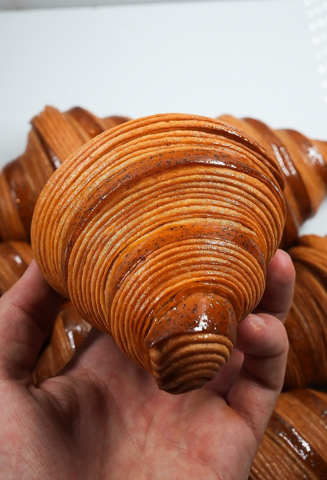 Une personne tient un croissant dans sa main.