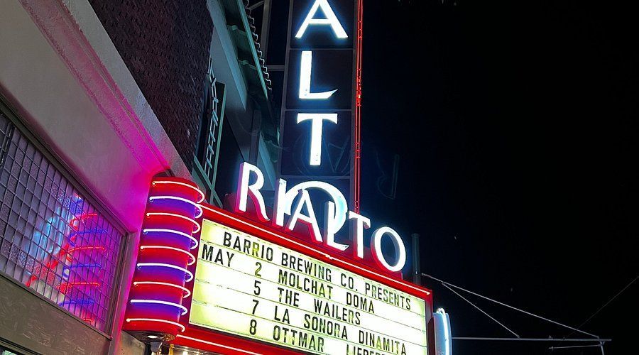Front of Rialto Theater at night 
