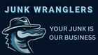 Logo for Junk Wranglers, a junk removal service, featuring an alligator in a fedora.