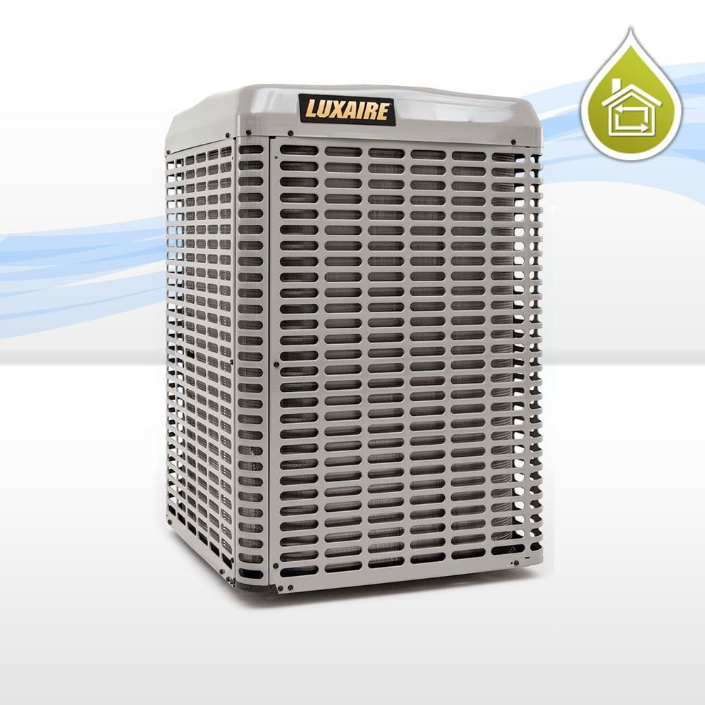 A luxaire air conditioner is sitting on a white surface