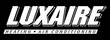 The luxaire heating and air conditioning logo is white on a black background.