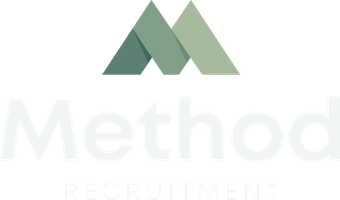 Logo of Method Recruitment. Green abstract mountain peak over the word