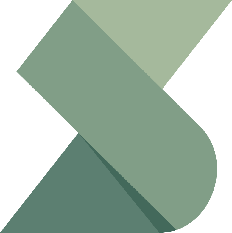 Green folded ribbon logo.