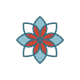 A blue flower icon on a white background.