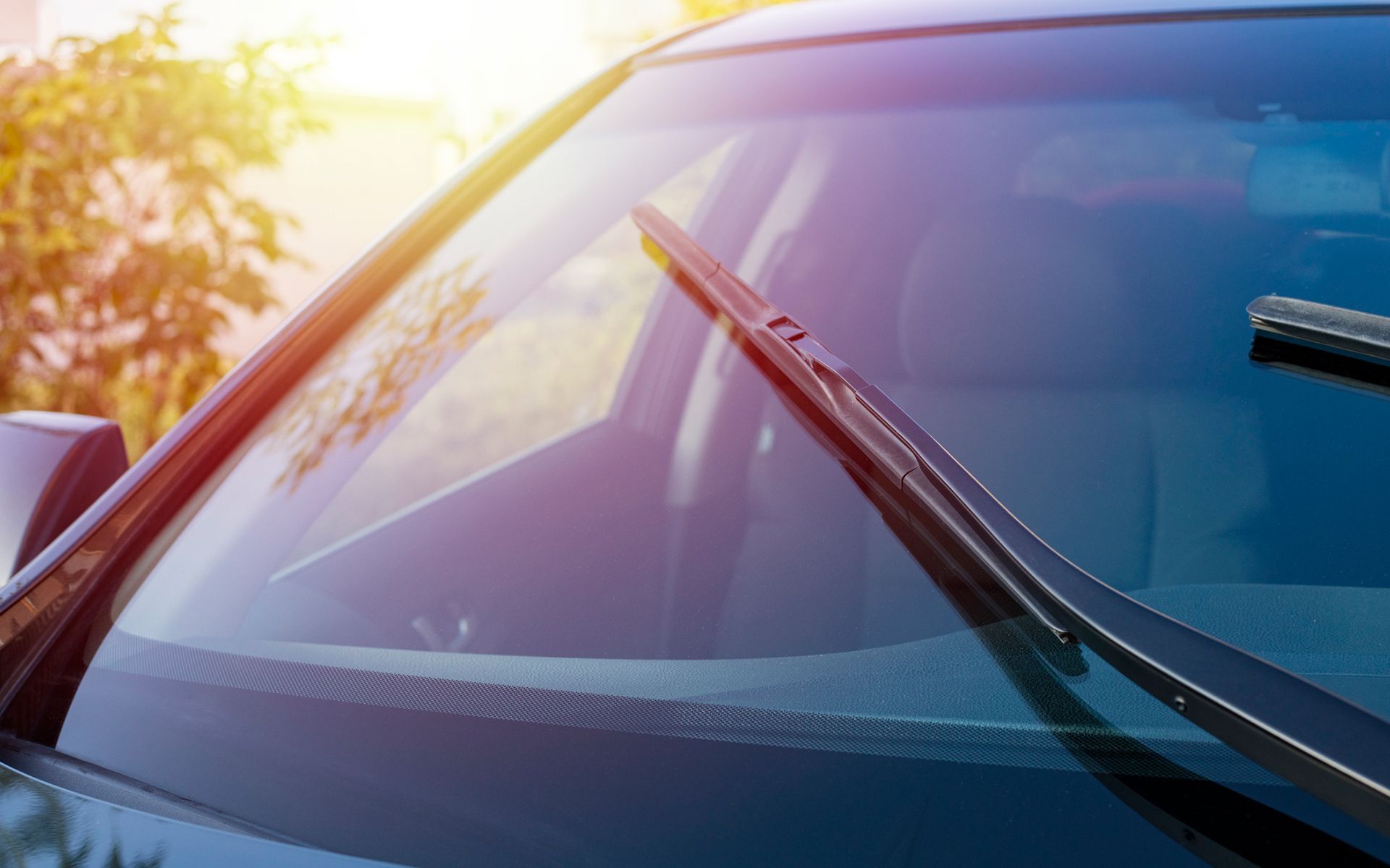 A close up of a car windshield with wiper blades on it.