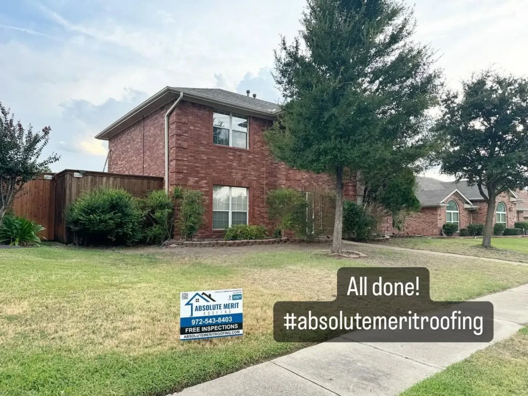 A brick house with a sign in front of it that says `` all done ! ''