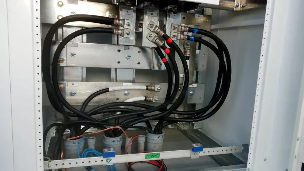 A bunch of wires are connected to a metal box.