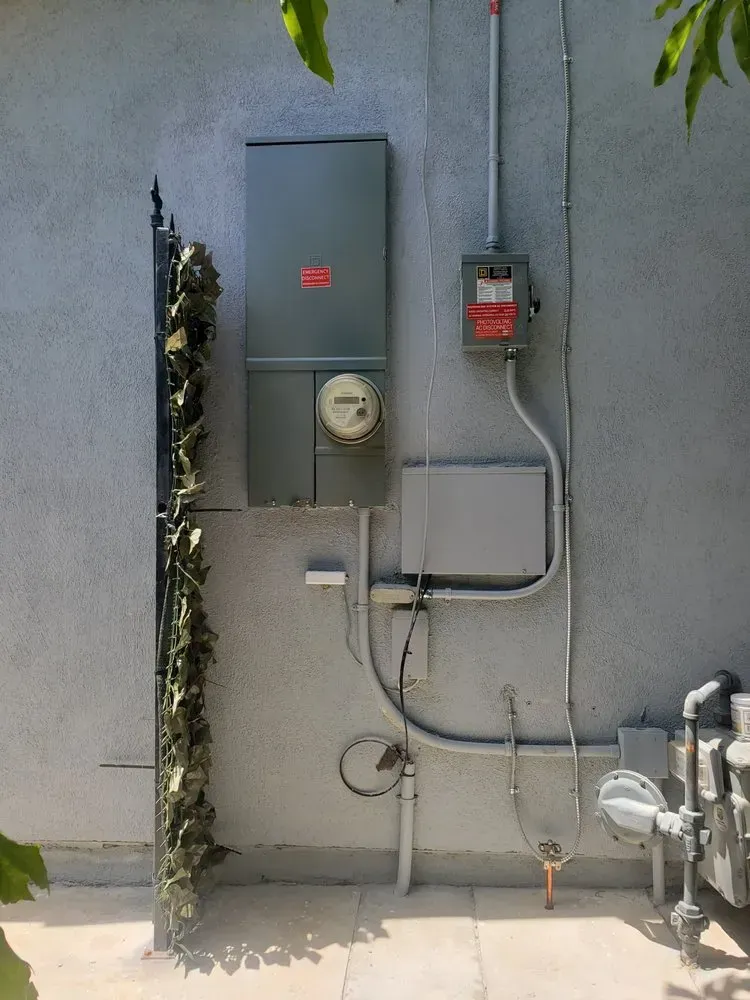 There is a meter on the side of a building.