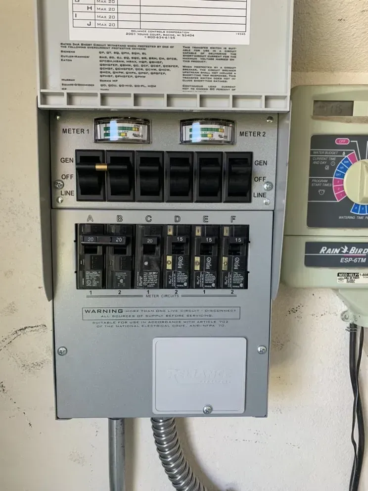 A gray electrical box with a timer next to it