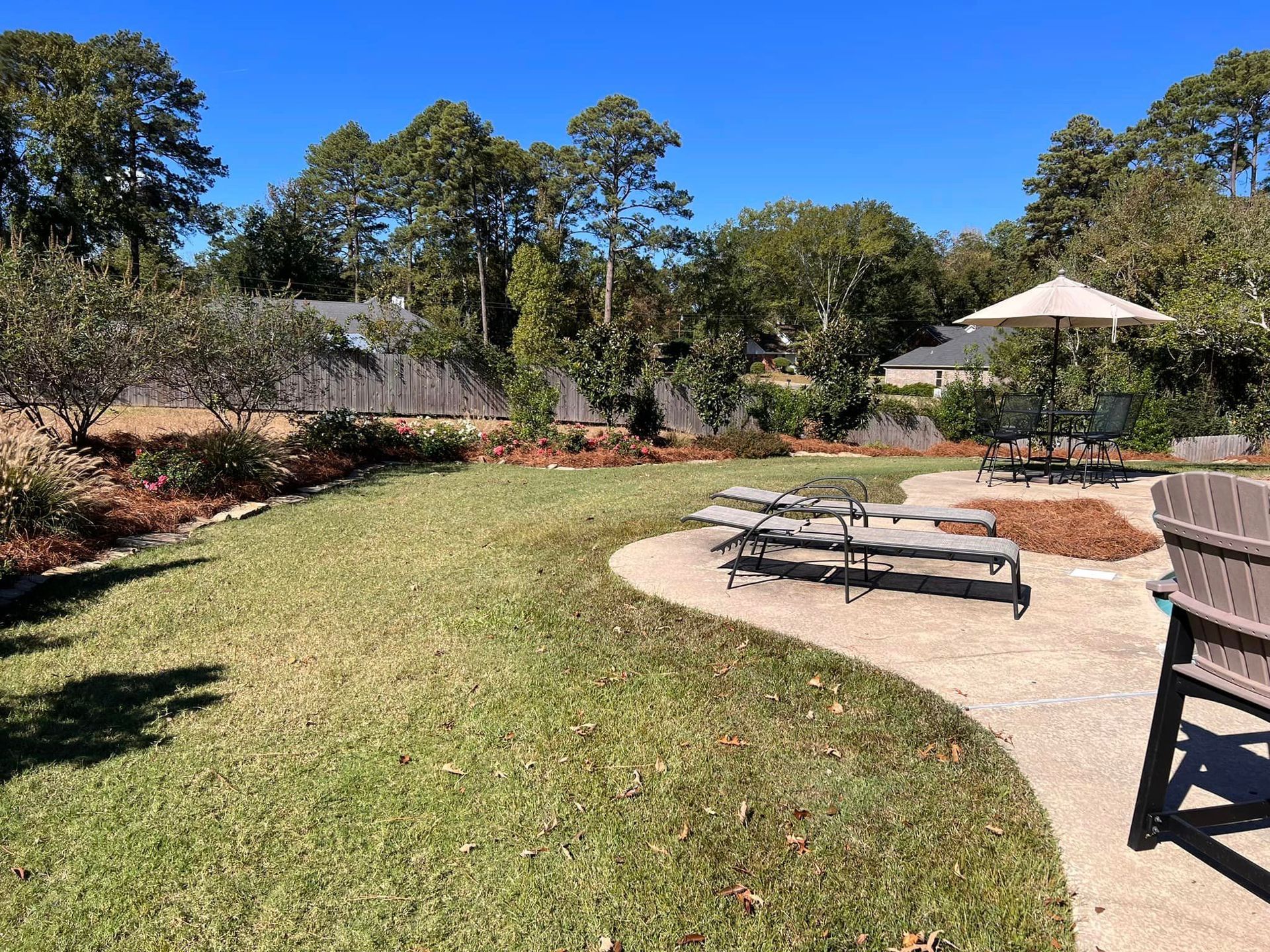 There are a lot of chairs in the backyard.