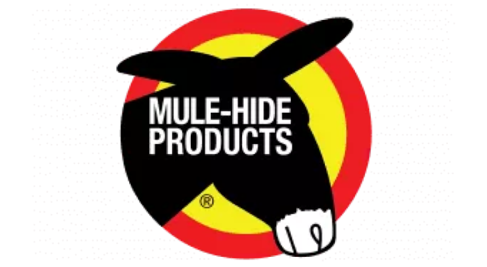 Mule-hide products logo with a donkey in a red circle