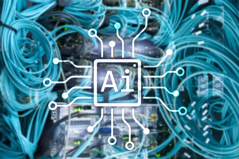 A computer chip with the word ai on it is surrounded by a bunch of wires.