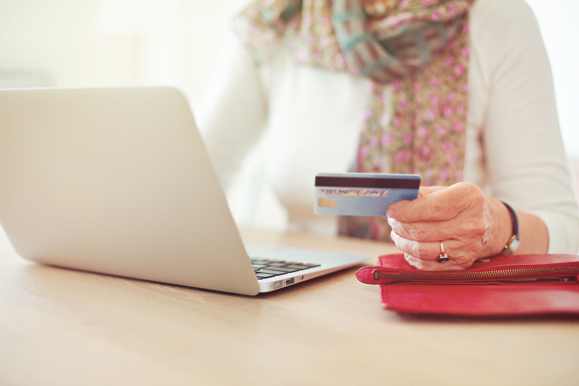 woman paying by credit card online